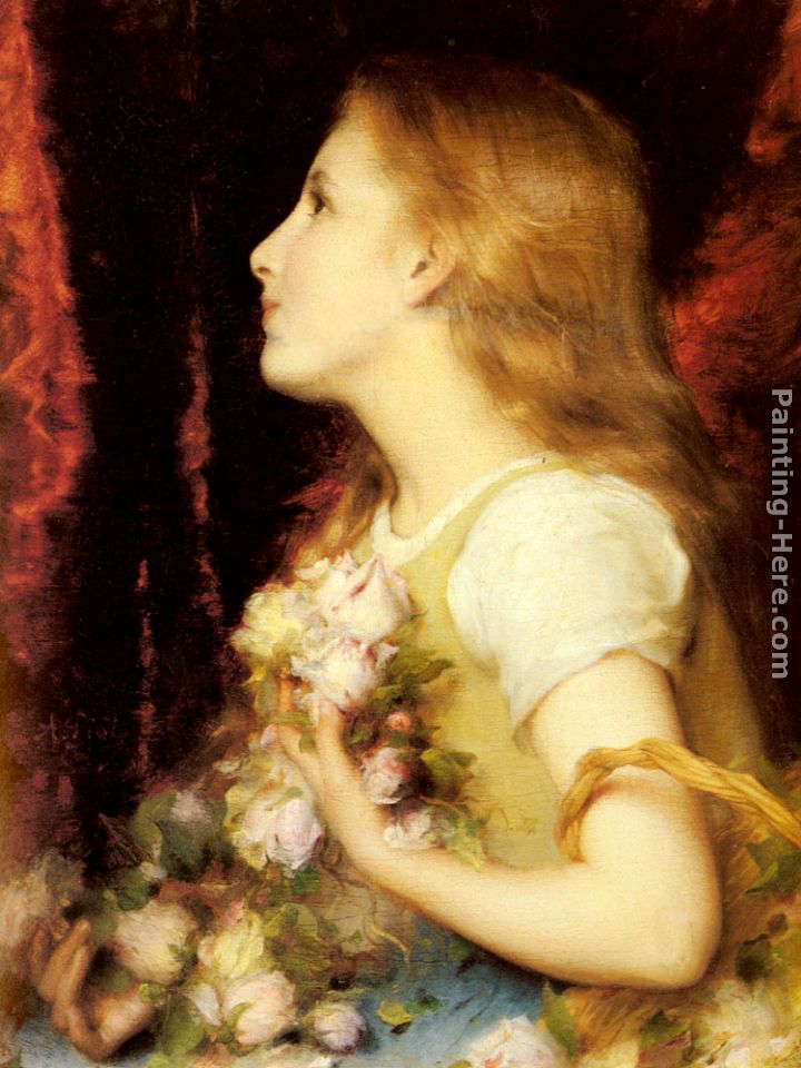 A Young Girl with a Basket of Flowers painting - Etienne Adolphe Piot A Young Girl with a Basket of Flowers art painting